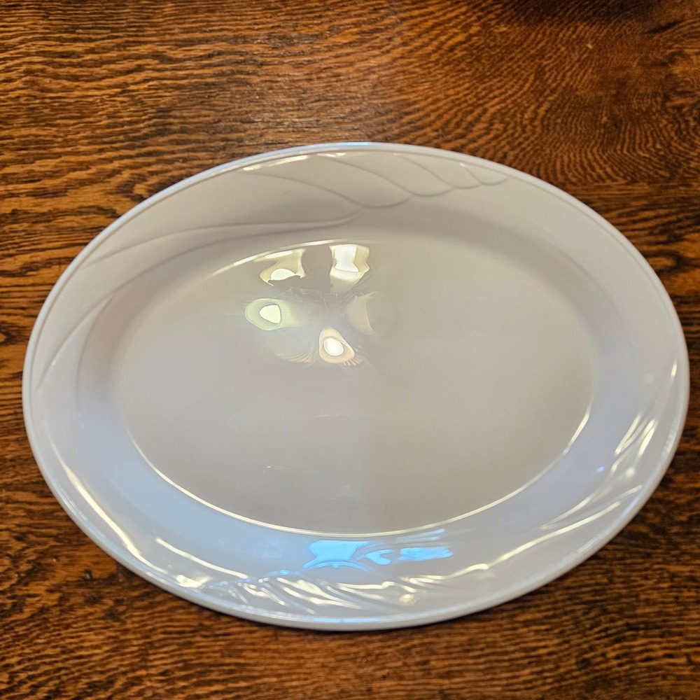 Corning Casual‎ Elegance 16 Inch Oval Serving Platter White Embossed Swirl H16